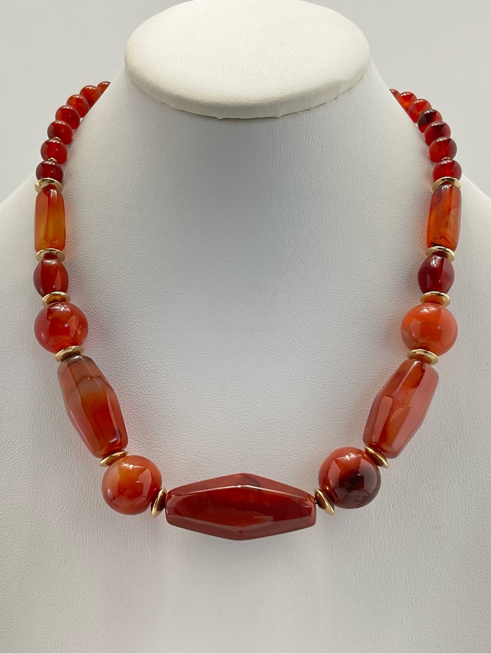 Vintage Carnelian Necklace with Gold Plate Accent Beads, BoHo, 18 1/2" Long - Picture 4 of 11